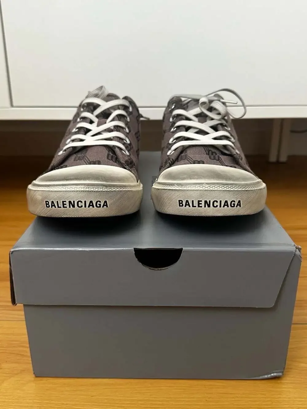 Balenciaga Paris BB Monogram Jacquard Low-Top Sneakers in Dark Mink/Brown